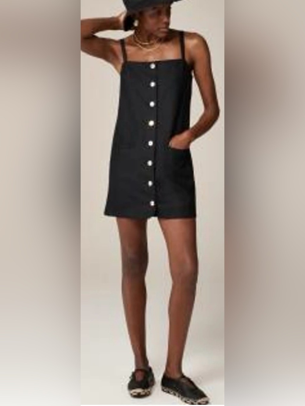 J. Crew Black Button-Front Mini Dress